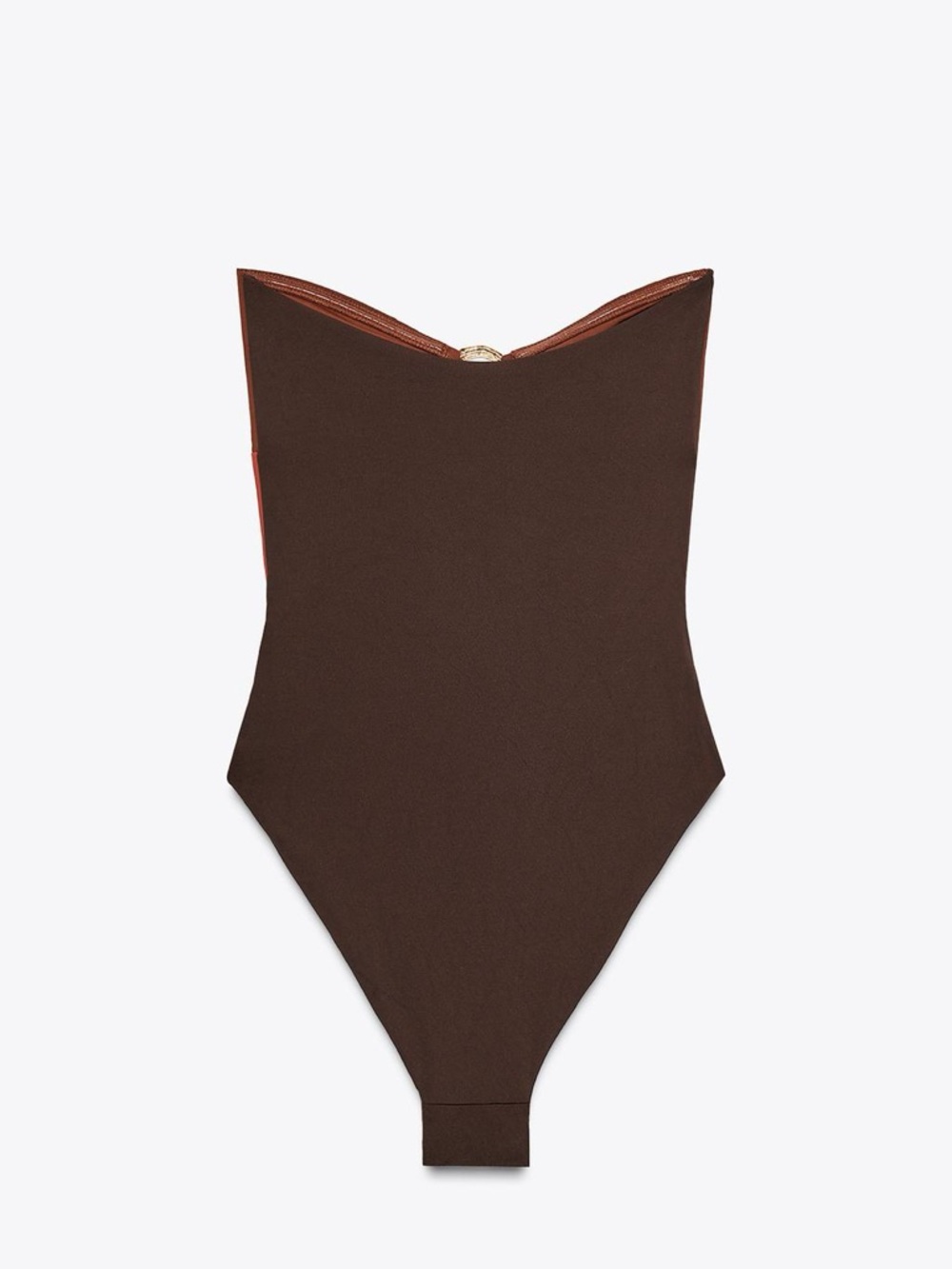 ZARA Strapless Cutout Swimsuit in Brown & Red with Gold Spiral Embellishments - Picture 6 of 8